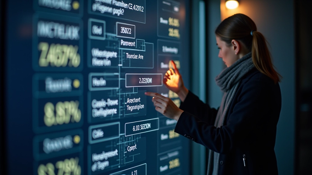 EZB-Zentralbank Eingang mit Leuchttafel, finanzielle Symbole und Zahlen, professionelle Atmosphäre, detailliertes Bild