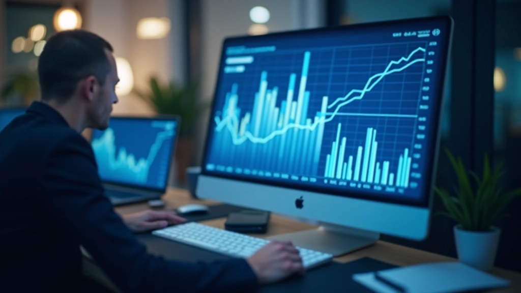 Finanzielle Daten und Grafiken auf Computerbildschirm, Zahlenserien und Charts, digitale Analyse, professionelle Beleuchtung