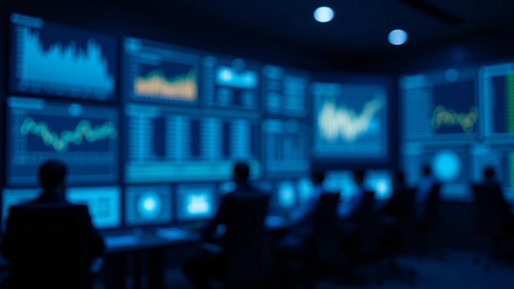 Moderne Zentrale mit digitalen Finanzbildschirmen und Datenvisualisierungen