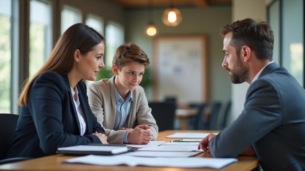 Makler zeigt Familie neue Immobilie während Hypotheken-Beratung bei steigenden Zinsen